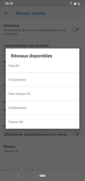 Sélectionnez un opérateur réseau dans la liste