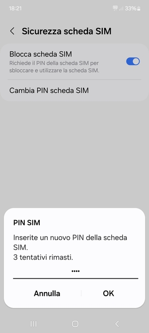 Inserisci Nuovo PIN della scheda SIM e seleziona OK