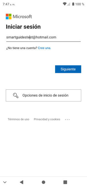 Introduzca su dirección de Hotmail y seleccione Siguiente