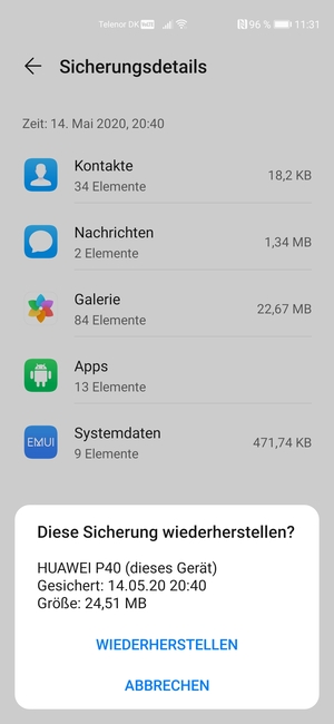 Wählen Sie WIEDERHESTELLEN
