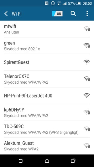 Du är nu ansluten till Wi-Fi nätverket