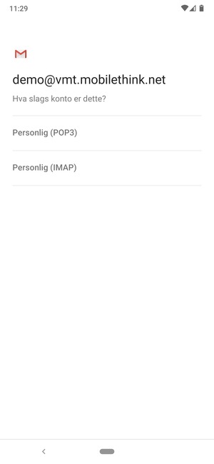 Velg Personlig (POP3) eller Personlig (IMAP)