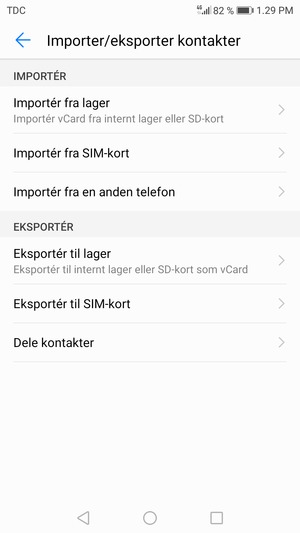 Vælg Importér fra SIM-kort