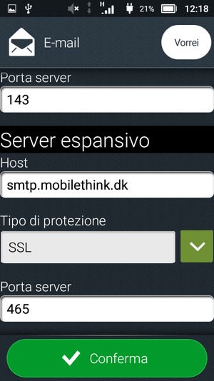 Scorri verso il basso e inserisci l'indirizzo del server Exchange. Seleziona Conferma