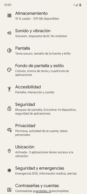 Desplácese y seleccione Seguridad