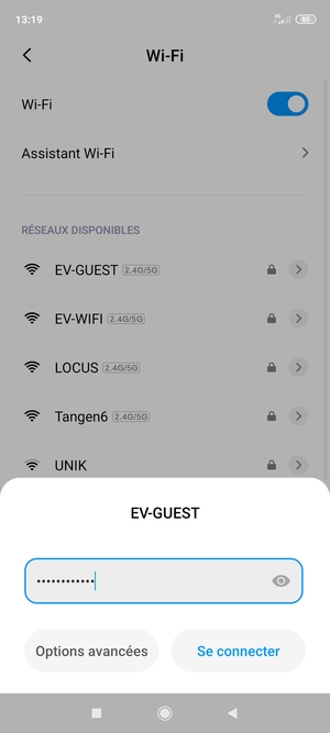 Saisissez le mot de passe du Wi-Fi et sélectionnez Se connecter