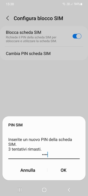 Inserisci Nuovo PIN della scheda SIM e seleziona OK