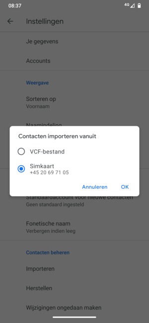 Selecteer Simkaart en OK