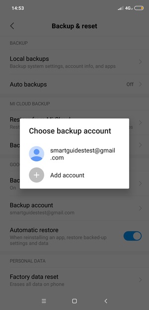 Select your backup account