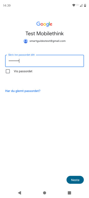 Skriv inn passord og velg Neste
