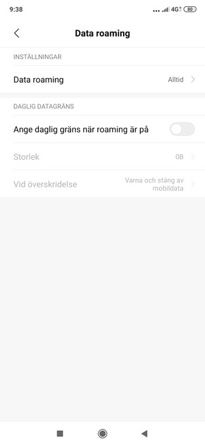 Välj Data roaming