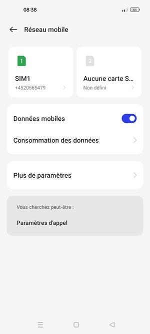Sélectionnez SIM1 ou SIM2