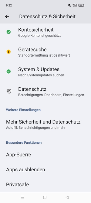 Scrollen Sie und wählen Sie Mehr Sicherheit und Datenshutz