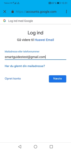 Indtast din Gmail adresse og vælg Næste