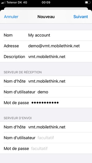 Saisissez les informations de messagerie pour le SERVEUR D'ENVOI et sélectionnez Enregistrer