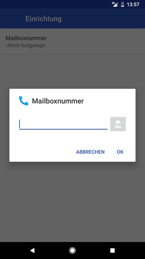 Geben Sie die Mailboxnummer ein und wählen Sie OK