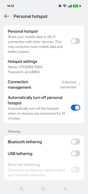 Turn on Personal hotspot