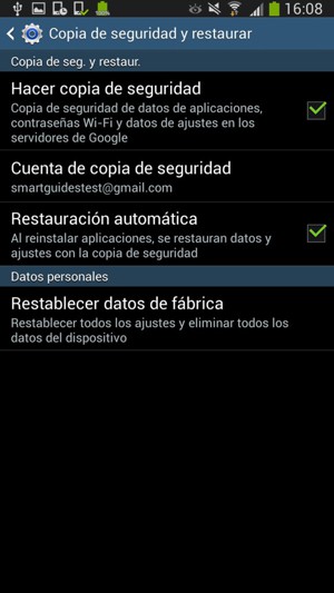 Seleccione Cuenta de copia de seguridad