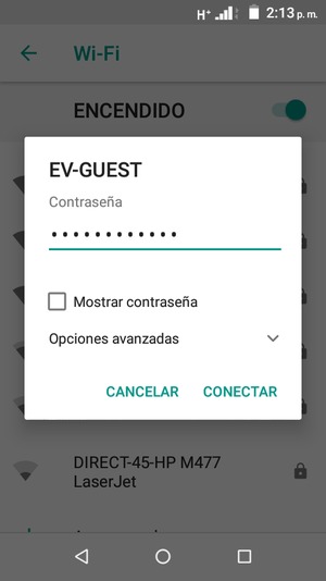 Introduzca la contraseña de Wi-Fi y seleccione CONECTAR