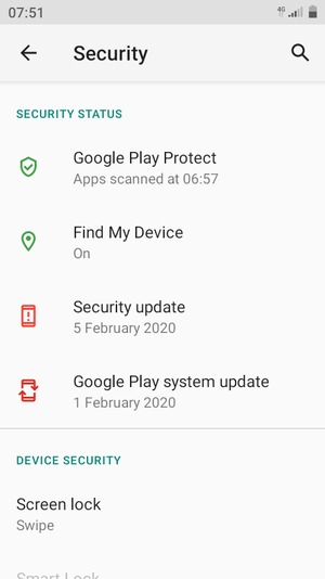 To activate your screen lock, go to the Security menu and select Screen lock