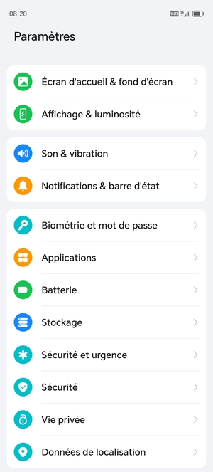 Pour activer votre écran de verrouillage, allez dans le menu Paramètres et sélectionnez Biométrie et mot de passe