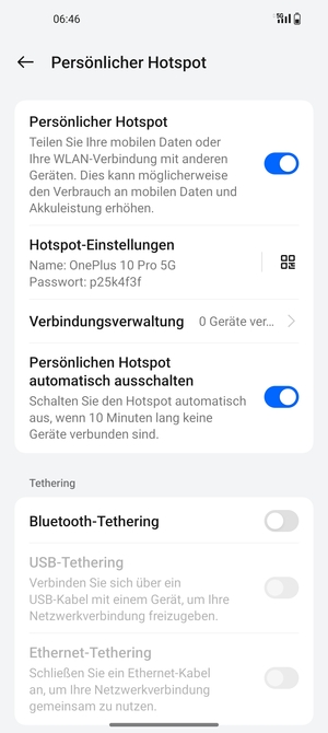 Ihr Handy ist jetzt für die Verwendung als Modem eingerichtet