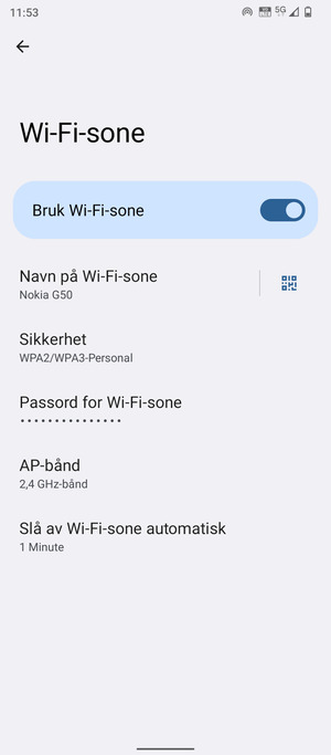 Telefonen din er konfigurert for bruk som et modem