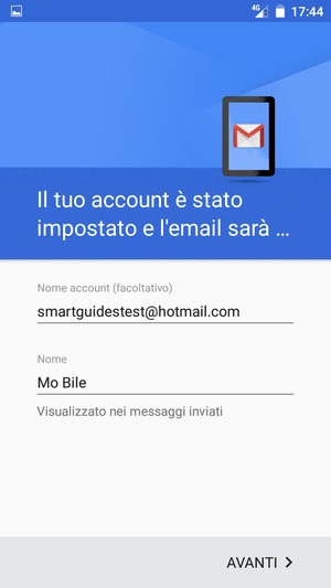 Scegli un nome per il tuo account e inserisci il tuo nome. Seleziona AVANTI
