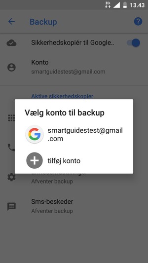 Vælg din sikkerhedskopi-konto
