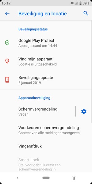 Om uw schermvergrendeling te activeren, ga naar het Beveiliging en locatie-menu en selecteer Schermvergrendeling