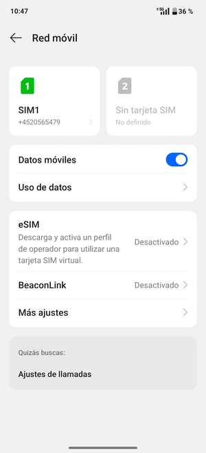 Seleccione SIM1 o SIM2
