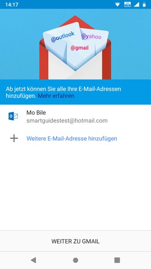 Wählen Sie WEITER ZU GMAIL