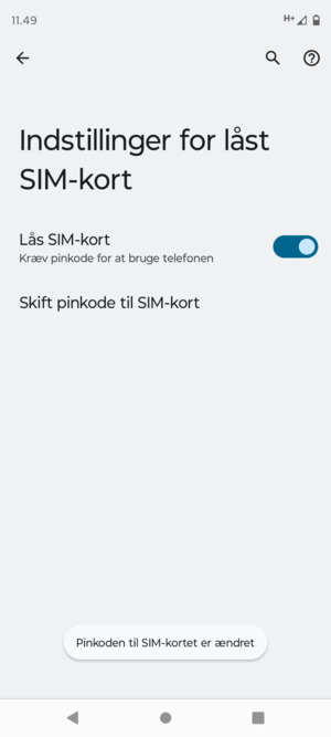Din Pinkode til SIM-kort er nu ændret