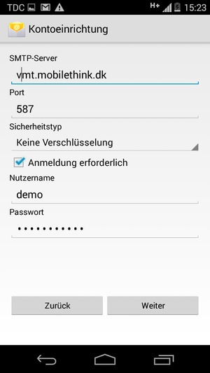 Geben Sie die Server-Adresse für ausgehende Post ein