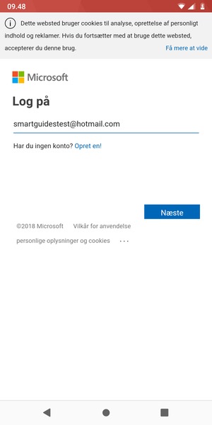 Indtast din e-mailadresse og vælg Næste
