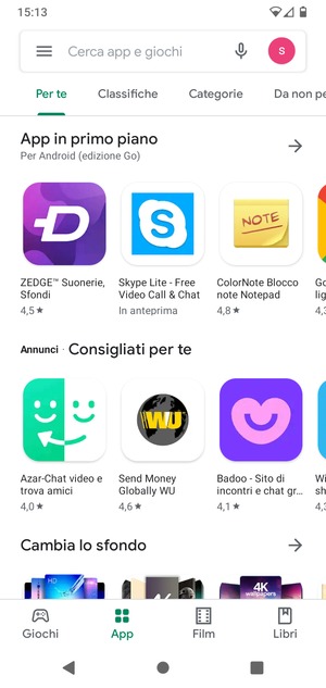 Seleziona la barra di ricerca