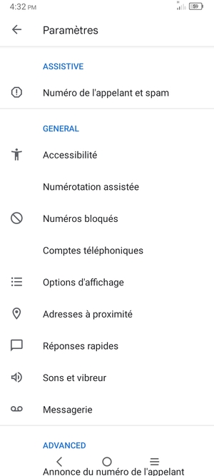 Faites défiler et sélectionnez Messagerie