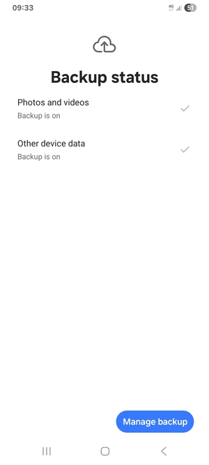 Select Manage backup