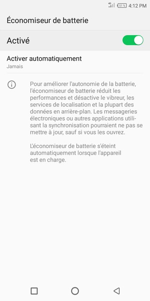 Activer le Économiseur de batterie