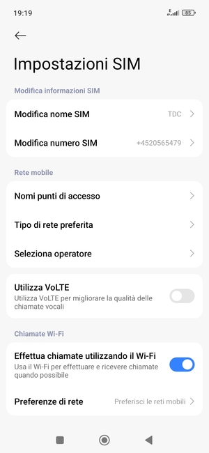 Seleziona Tipo di rete preferita