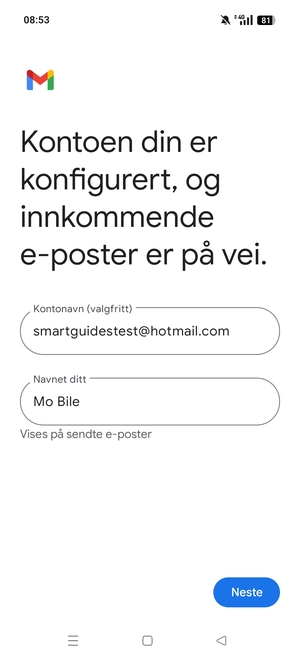 Gi kontoen din et navn, og skriv inn navnet ditt. Velg Neste