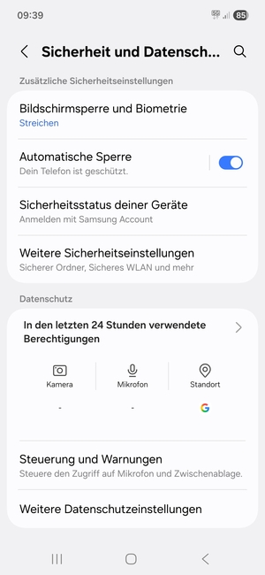 Scrollen Sie und wählen Sie Weitere Sicherheitseinstellungen