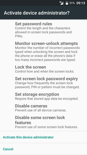 Scroll to and select Activate this device administrator