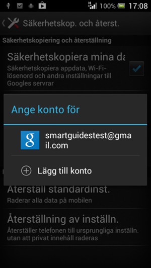 Tryck på ditt säkerhetskopieringskonto