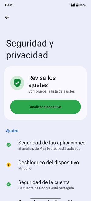 Para activar su bloqueo de pantalla, vaya al menú Seguridad y privacidad y seleccione Desbloqueo del dispositivo
