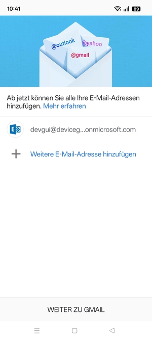 Wählen Sie WEITER ZU GMAIL
