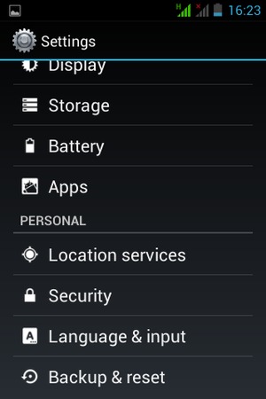 Scroll to and select Security