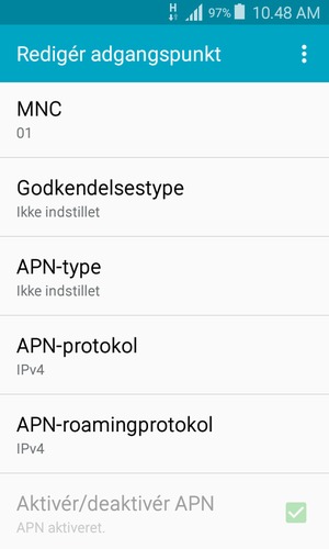Scroll ned og indtast internet-oplysninger