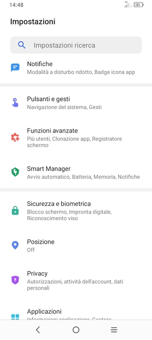 Scorri e seleziona Sicurezza e biometrica
