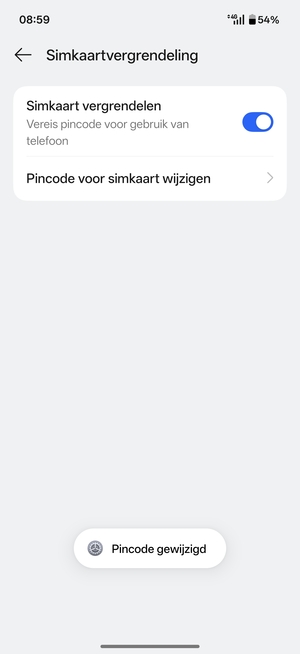 Uw Pincode voor simkaart is gewijzigd